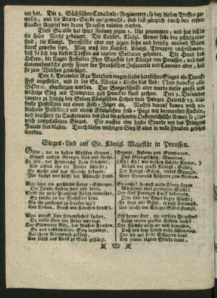Sieges-Lied auf Sr. Königl. Majestät in Preussen
