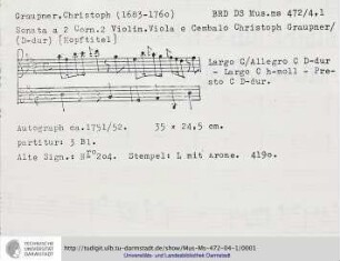 Sonata a 2 Corn. 2 Violin. Viola e Cembalo.