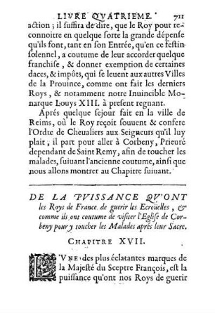 De La Pvissance Qv'Ont les Roys de France de guerir les Ecroüelles, [...] Chapitre XVII.
