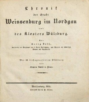 Chronik der Stadt Weissenburg im Nordgau und des Klosters Wülzburg
