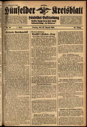 Erste Ausgabe vom Freitag, den 20. August 1937.