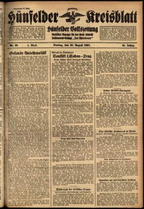 Erste Ausgabe vom Freitag, den 20. August 1937.
