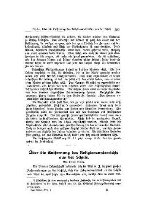 Über die Entfernung des Religionsunterrichts aus der Schule