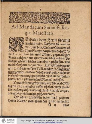Ad Mandatum Sereniss. Regiae Majestatis.
