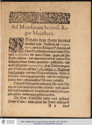 Ad Mandatum Sereniss. Regiae Majestatis.