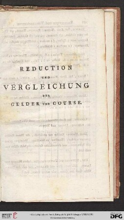 Reduction und Vergleichung der Gelder und Course