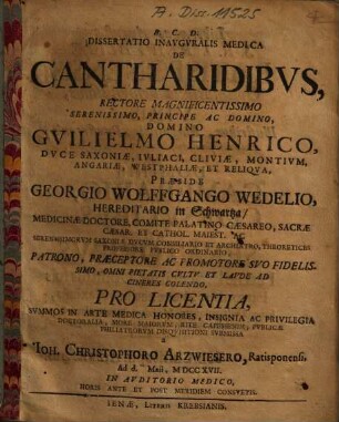 Dissertatio Inauguralis Medica De Cantharidibus