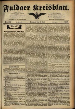 Erste Ausgabe vom Samstag, den 19. Juni 1909.