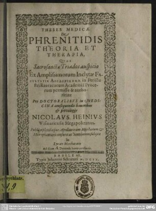 Theses medicae de phrenitidis theoria et therapia