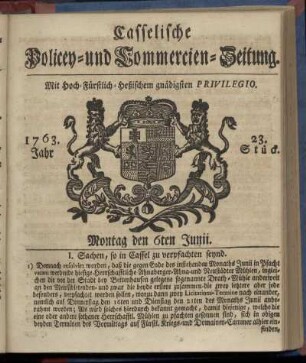 23. Stueck, Montag den 6ten Junii 1763