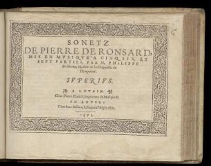 Philippe de Monte: Sonetz de Pierre de Ronsard... Superius