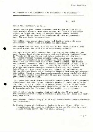 Sitzungsprotokolle: Arbeitsgruppe Ausländer im Verein SO 36, 1987