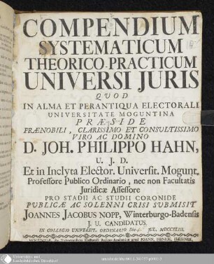 Compendium Systematicum Theoretico-Practicum Universi Juris