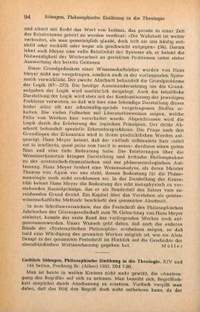 94-95 [Rezension] Söhngen, Gottlieb, Philosophische Einübung in die Theologie