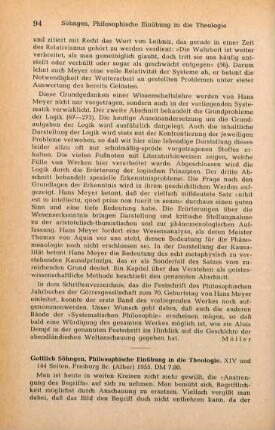 94-95 [Rezension] Söhngen, Gottlieb, Philosophische Einübung in die Theologie