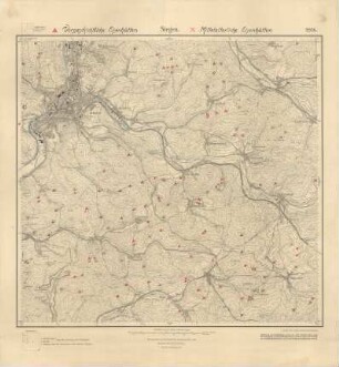Messtischblatt Nr. 2978 zu Siegen mit Einzeichnungen zu vorgeschichtlichen und mittelalterlichen Eisenhütten nach Krasa