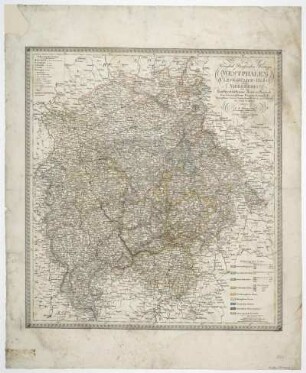 Karte der preußischen Provinzen Westphalen, Cleve-Jülich-Berg und Niederrhein, 1:740 000, Kupferstich, 1825