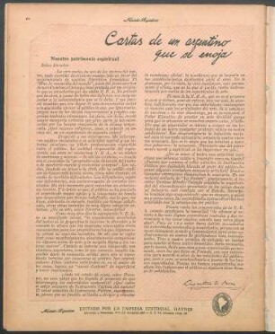 Cartas de un argentino que se enoja : Nuestro patrimonio espiritual