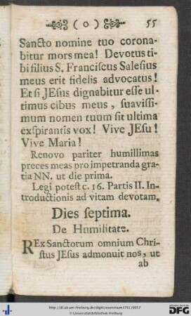 Dies septima. De Humilitate.