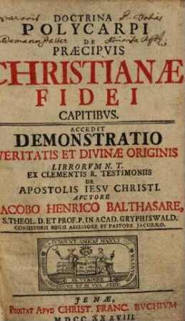 Doctrina Polycarpi De Praecipuis Christianae Fidei Capitibus