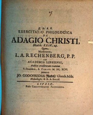Exercitatio Philologica De Adagio Christi, Matth. XXIV, 28