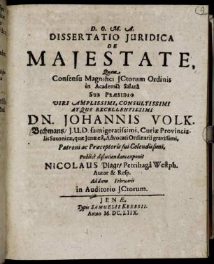 Dissertatio Iuridica De Maiestate