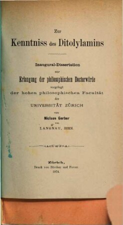 Zur Kenntniss des Ditolylamins : Inaug. Diss.