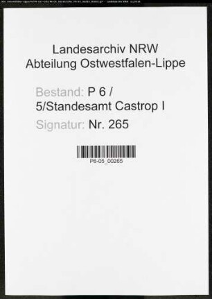 Sterberegister Standesamt Castrop-Rauxel Castrop I