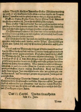 Das VI. Capitel. Von den Kranckheiten dises 82. Jars.