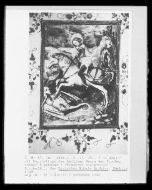 Bildseite mit Darstellung des heiligen Georg den Drachen tötend