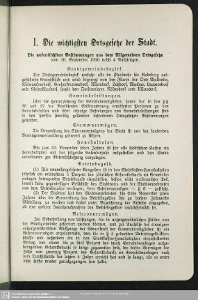 I. Die wichtigsten Ortsgesetze der Stadt