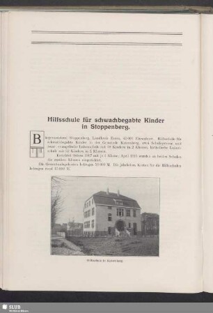 Hilfsschule für schwachbegabte Kinder in Stoppenberg