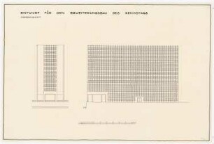 Erweiterung des Reichstags und Neugestaltung des Platzes der Republik, Berlin-Tiergarten Bibliothek: Nordansicht