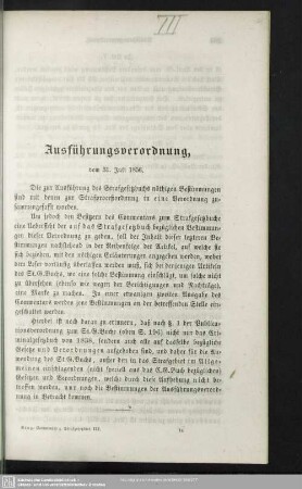 Ausführungsverordnung, vom 31. Juli 1856
