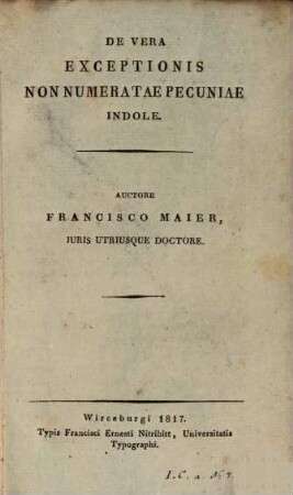 De vera exceptionis non numeratae pecuniae indole
