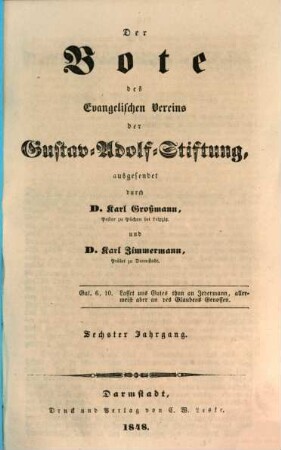 Der Bote des Evangelischen Vereins der Gustav-Adolf-Stiftung. 6. 1848