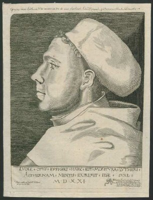 Lvcae Opvs Effigies Haec Est Moritvra Lvtheri Aethernam Mentis Exprimit Ipse Svae M.D.X.X.I