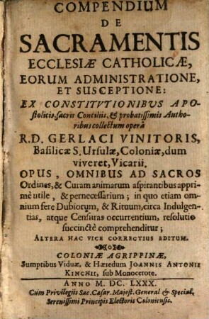 Compendium de sacramentis ecclesiae catholicae, eorum administratione et susceptione