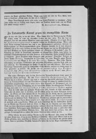 Zu Ludendorffs Kampf gegen die evangelische Kirche