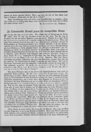 Zu Ludendorffs Kampf gegen die evangelische Kirche