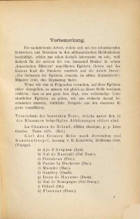 Die schmückenden Beiwörter und Beisätze in den altfranzösischen Chansons de geste