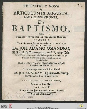 Band 9: Exercitatio Theologica ... In Articulum Augustanae Confessionis: Exercitatio Nona In Articulum IX. Augustanae Confessionis, De Baptismo