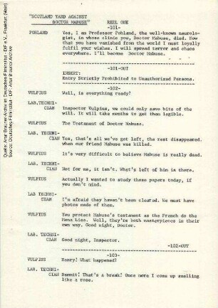Englische Dialogliste (Auszug)