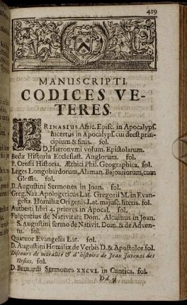 Manuscripti Codices Ueteres.