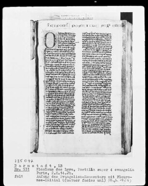 Nicolaus de Lyra, Evangelienkommentar — Initiale Q(uatuor facies uni), Folio 1recto