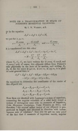 Note on a transformation in space of Poinsot's momental ellipsoid.