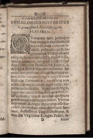 Commentariolus Philologico-Historicus In praemissam P. Lotichii Eclogam. Praefamen