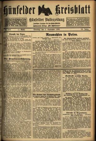 Erste Ausgabe vom Dienstag, den 02. September 1930.