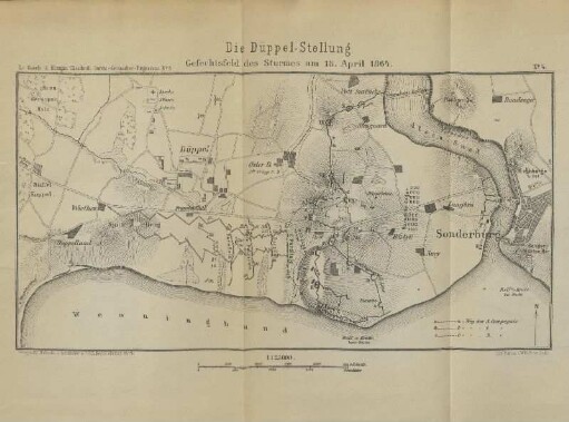 Karte: Die Düppel-Stellung. Gefechtsfeld des Sturmes am 18. April 1864