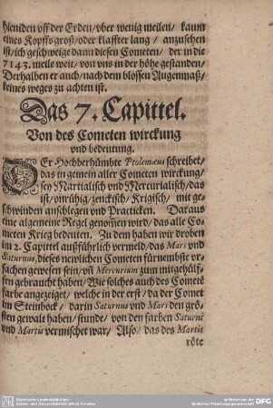 Das 7. Capittel. Von des Cometen wirckung und bedeutung.
